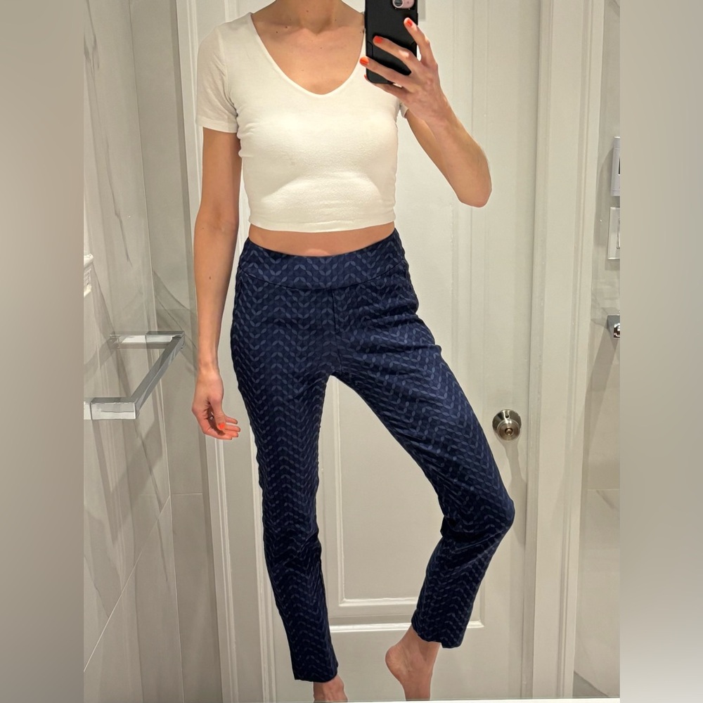 Margaret M Blue Straight Leg Pants with Classic Pattern